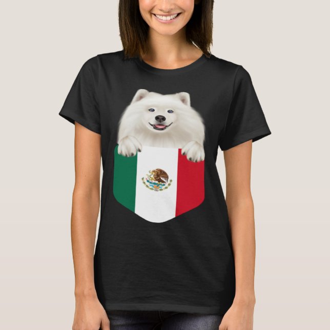 Mexico Flag Samoyed Dog In Pocket T-Shirt (Front)