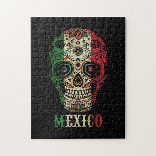 Mexico Flag Skull Flower Jigsaw Puzzle (Vertical)