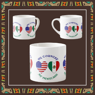 Mexico Flag USA Flag My Country My Heritage  Espresso Cup