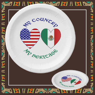 Mexico Flag USA Flag My Country My Heritage Party Paper Plate
