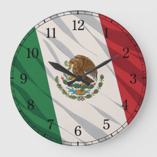 Mexico Flag Wall Clock — Waving Flag Design
