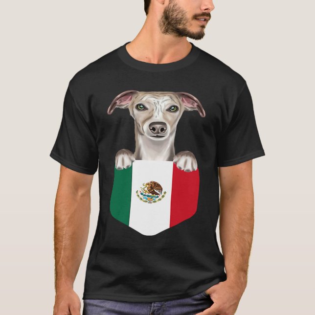 Mexico Flag Whippet Dog In Pocket T-Shirt (Front)