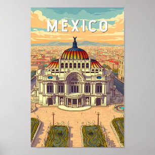 Mexico Illustration Travel Art Vintage Poster