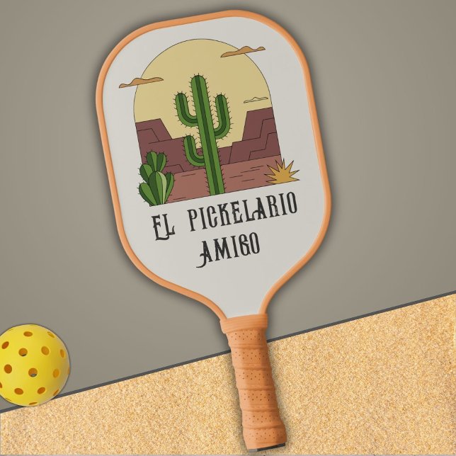 Mexico inspired lettering, Desert cactus fun Pickleball Paddle (Creator Uploaded)