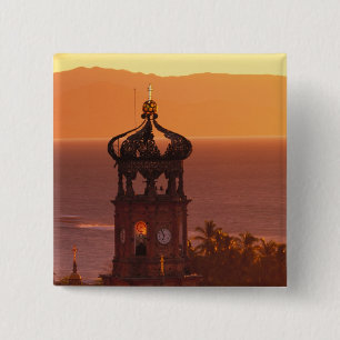 Mexico, Jalisco, Puerto Vallarta. Church tower 15 Cm Square Badge