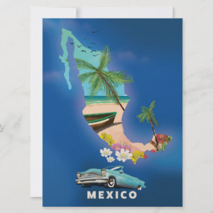 Mexico Map Illustration travel poster. Invitation