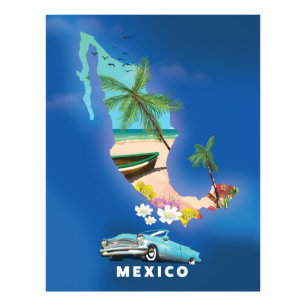 Mexico Map Illustration travel poster. Photo Print