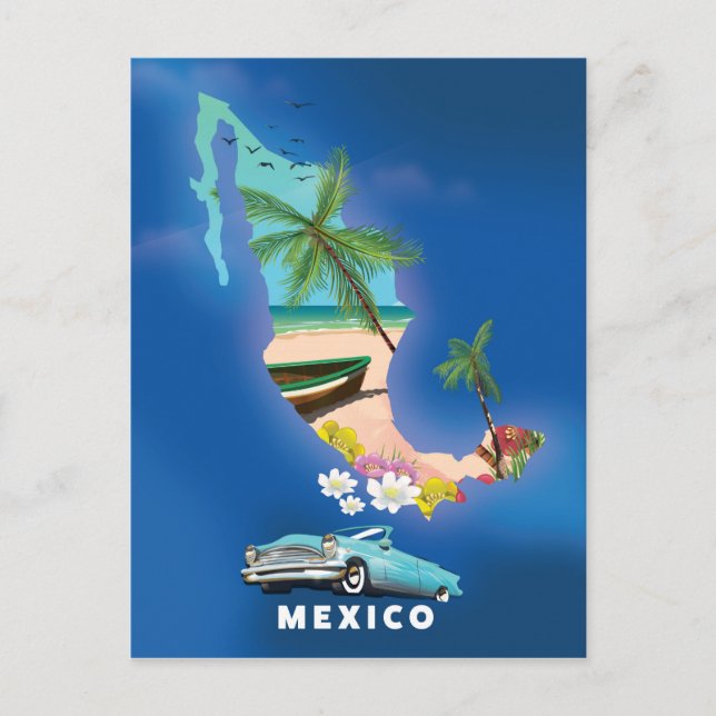 Mexico Map Illustration travel poster. Postcard (Front)