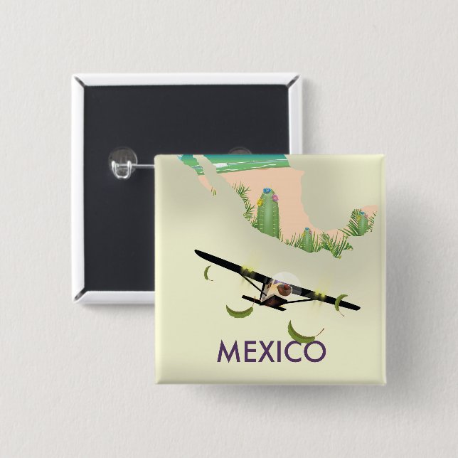 Mexico Map Travel poster 15 Cm Square Badge (Front & Back)