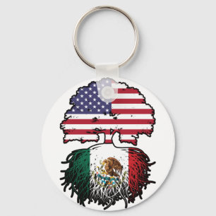 Mexico Mexican American USA Tree Roots Flag Key Ring
