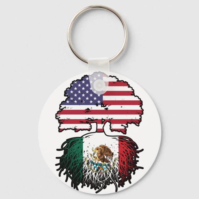 Mexico Mexican American USA Tree Roots Flag Key Ring (Front)