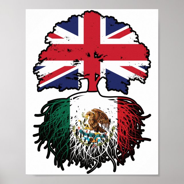 Mexico Mexican British UK Tree Roots Flag Poster (Front)