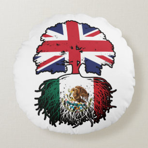 Mexico Mexican British UK Tree Roots Flag Round Cushion