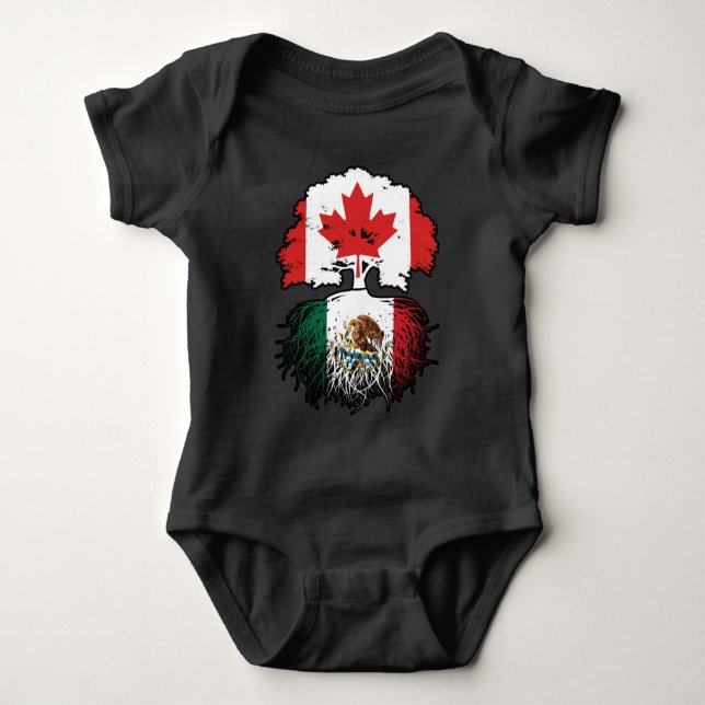 Mexico Mexican Canadian Canada Tree Roots Flag Baby Bodysuit (Front)