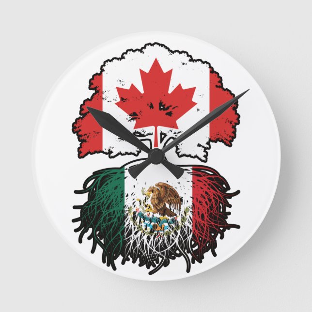 Mexico Mexican Canadian Canada Tree Roots Flag Round Clock (Front)