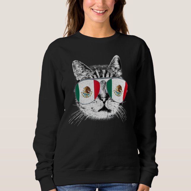Mexico Mexican Flag Country Roots Cat  Pride Sweatshirt (Front)