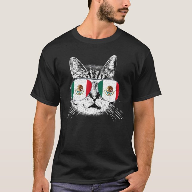 Mexico Mexican Flag Country Roots Cat  Pride T-Shirt (Front)