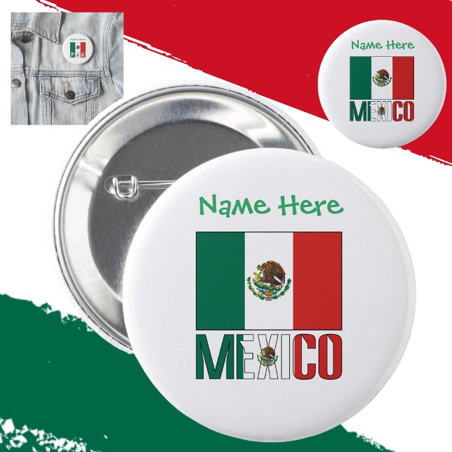 Mexico Mexican Flag Green Personalised 6 Cm Round Badge (Creator Uploaded)