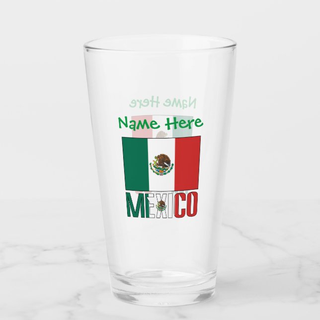 Mexico Mexican Flag Personalised Green Name Drink Glass (Front)