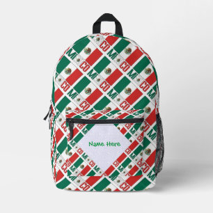 Mexico Mexican Flag Tiled Green Personalisation Printed Backpack