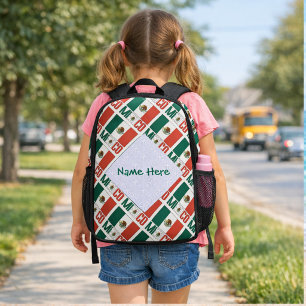 Mexico Mexican Flag Tiled Green Personalisation Printed Backpack