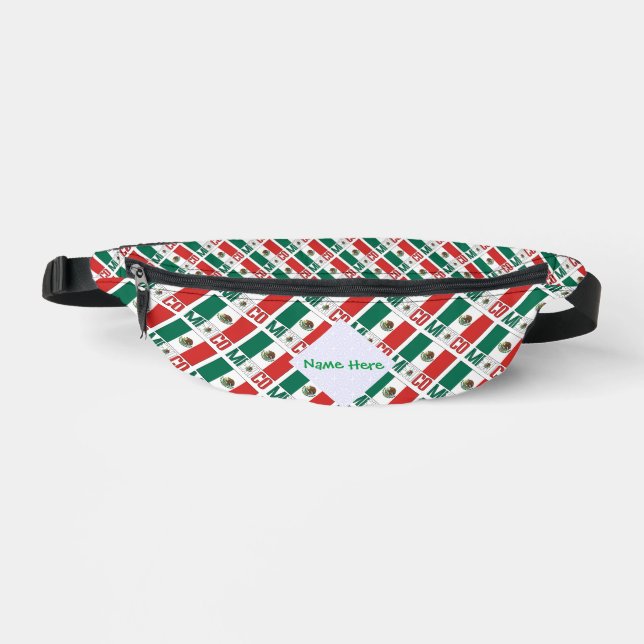 Mexico Mexican Flag Tiled Personalised Green Name  Bum Bags (Front)