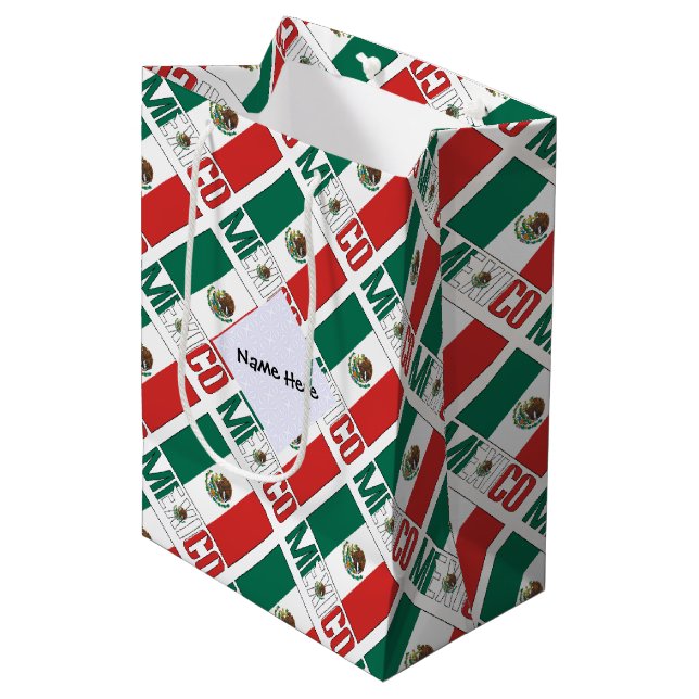 Mexico Mexican Flag Tiled Personalised  Medium Gift Bag (Front Angled)