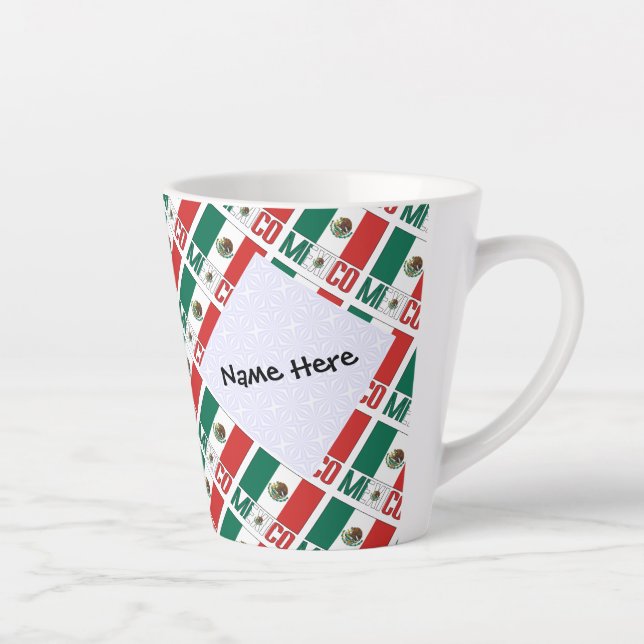 Mexico Mexican Flag Tiled Personalised Name Latte Mug (Right)