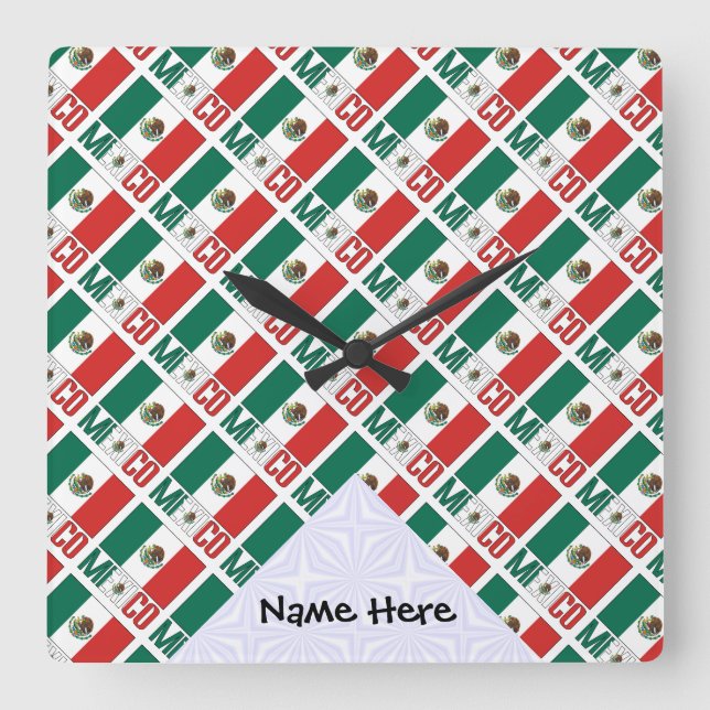 Mexico Mexican Flag Tiled Personalised  Square Wall Clock (Front)
