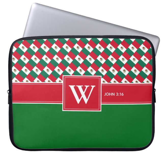 MEXICO Monogram Christian Scripture Laptop Green Laptop Sleeve (Front)