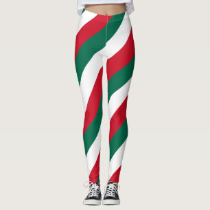 Mexico National Flag Colours Diagonal Striped Leggings