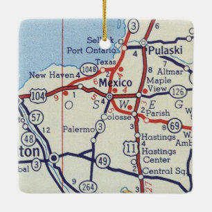 Mexico NY Vintage Map Ceramic Ornament