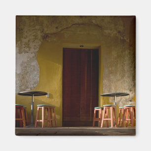 Mexico, Oaxaca, Afternoon sun lights balcony of Magnet