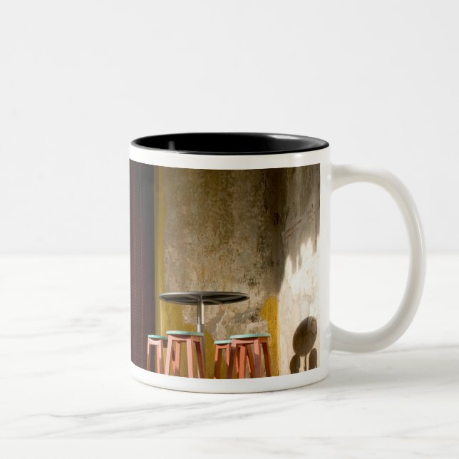 Mexico, Oaxaca, Afternoon sun lights balcony of Two-Tone Coffee Mug (Right)