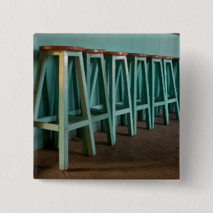 Mexico, Oaxaca, Green Bar Stools line wall 15 Cm Square Badge