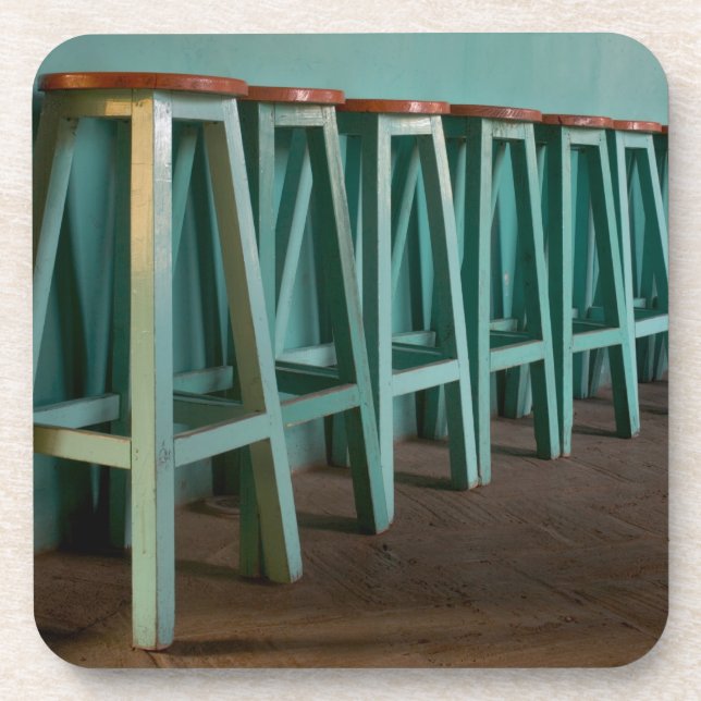 Mexico, Oaxaca, Green Bar Stools line wall Coaster (Front)