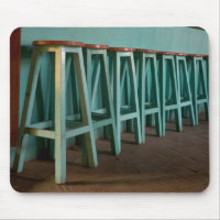 Mexico, Oaxaca, Green Bar Stools line wall