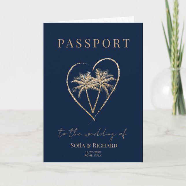 Mexico Palm Wedding Destination Passport World Map Invitation (Front)