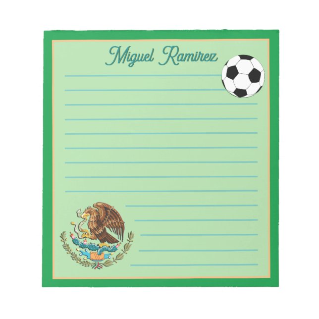 Mexico Personalised Soccer ball, Name, Lined Notepad (Front)