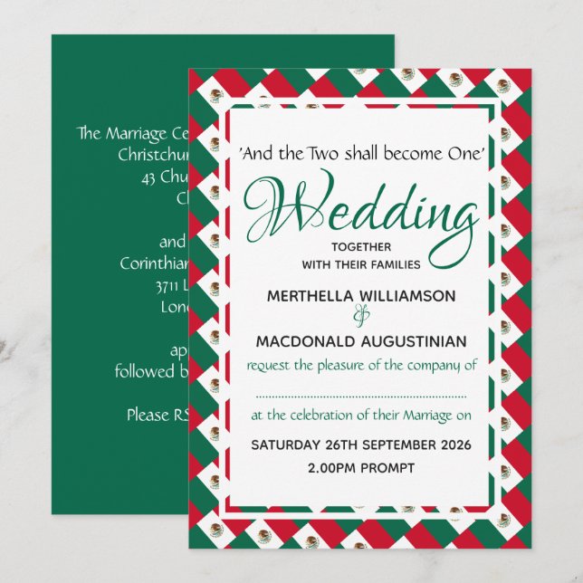MEXICO Personalised Wedding Celebration Occasion Invitation (Front/Back)