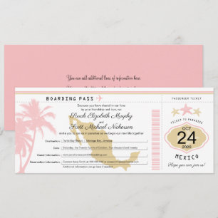 Mexico Pink Gold Boarding Pass Wedding Invitation