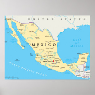Mexico Political Map Poster