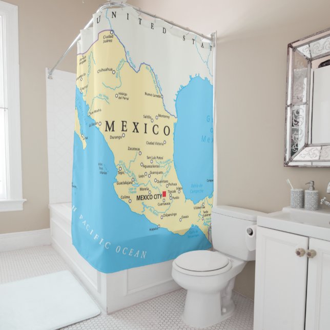 Mexico Political Map Shower Curtain (In Situ)