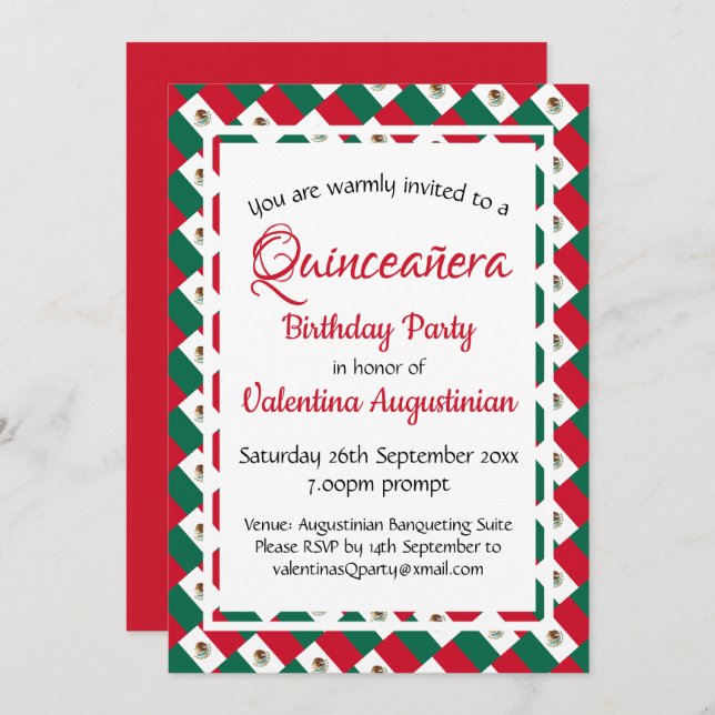 MEXICO Quinceañera Birthday Personalised Invitation (Front/Back)