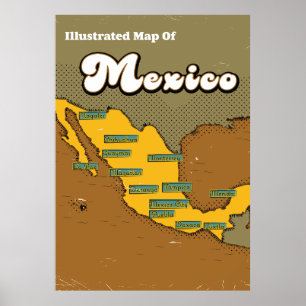 Mexico retro map poster