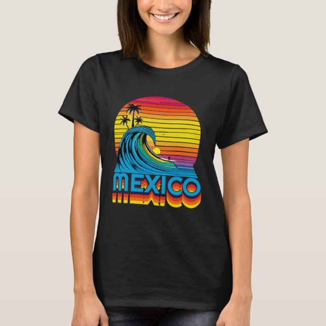 Mexico Retro Throwback Surf & Mexican Beach Souven T-Shirt (Front)