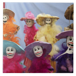 Mexico. Skeletal Catrinas, figures celebrating Ceramic Tile