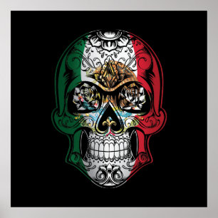 Mexico  Skull And Roses Flag Poster