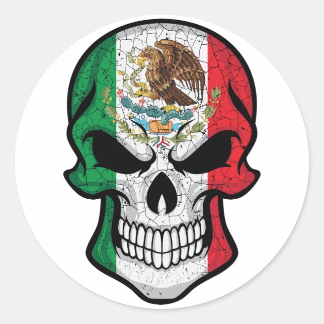 Mexico Smiling Skull Flag Classic Round Sticker (Front)