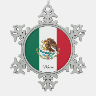 Mexico snowflake, Mexican Flag Snowflake Pewter Christmas Ornament